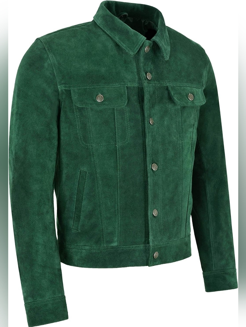 Smart Range Green Suede Leather Trucker Jacket | Made in the UK | XL